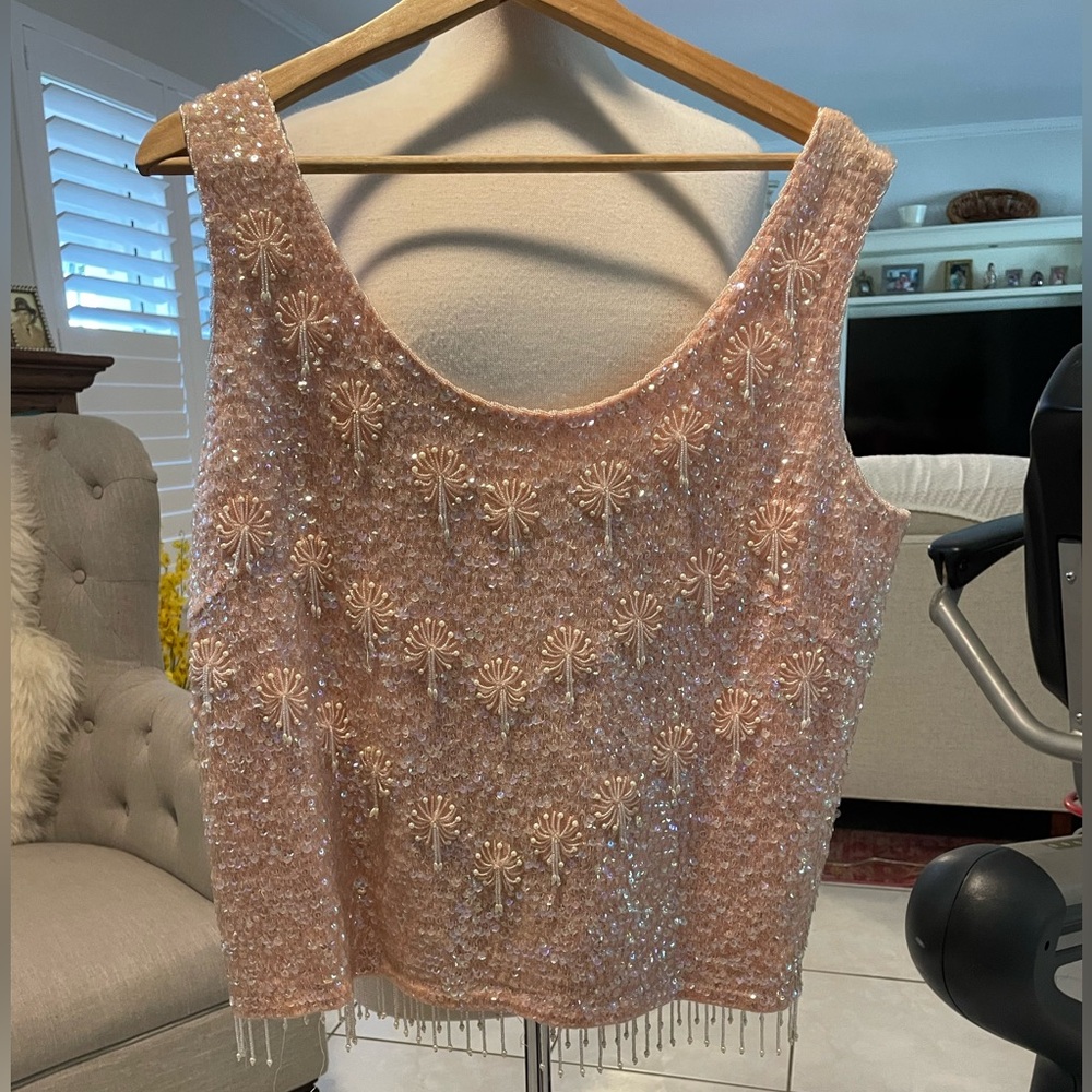 Monet Pink Beaded Women's Top